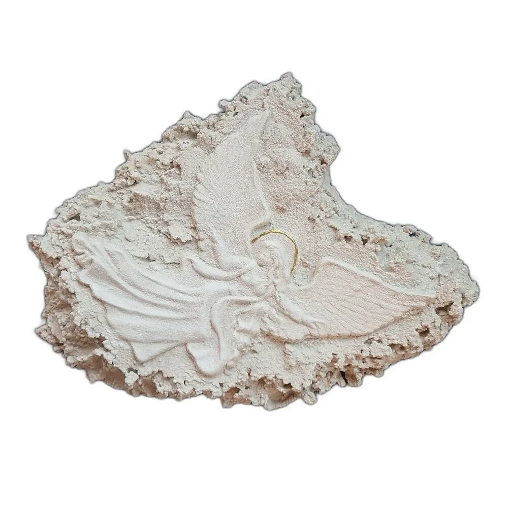 Sandstone Angel With Golden Halo Wall Mural Sculpture Vintage From 1998 Handmade
